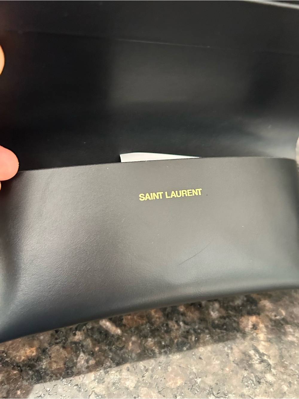 Saint Laurent Black Leather glasses Pouch with Gold Logo